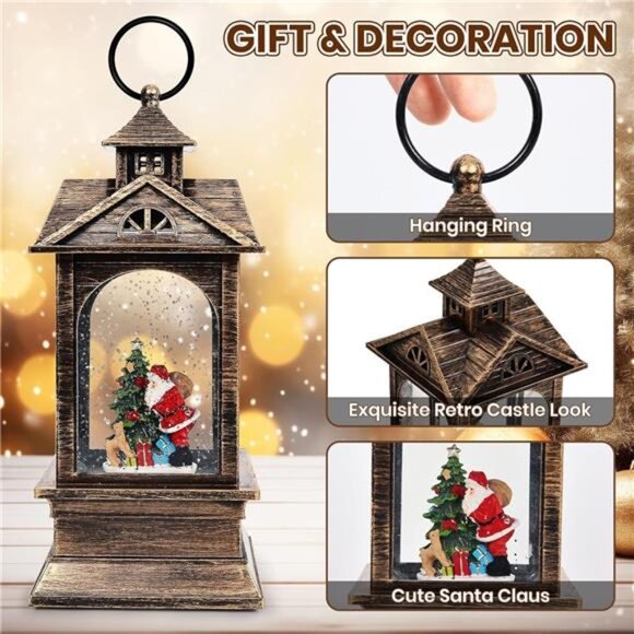 🎄 Musical Christmas Snow Globe Lantern – Swirling Glitter & Festive Holiday Dec - Picture 2 of 8